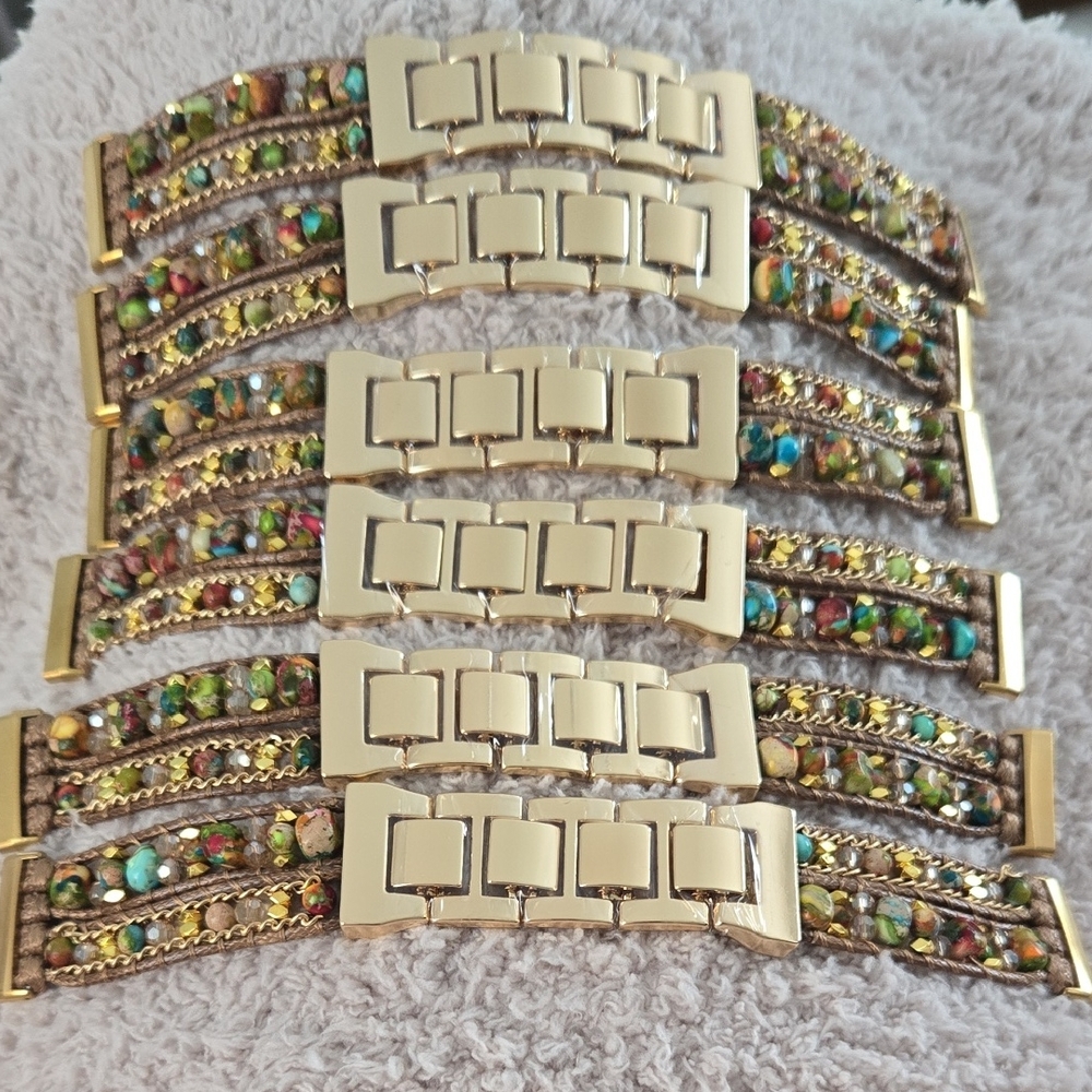 Gold and Multicolor Beaded Watch Bands. Compatible to Versa4 Fitbit.